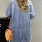 Wash Long Sleeve Button Up Raw Hem Pocketed Denim Dress