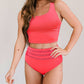 Pink Scalloped Criss Cross High Waist Bikini
