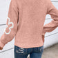 Contrast Flower Half Zipper Stand Neck Sweater