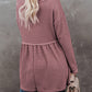 Waffle Knit V Neck Long Sleeve Babydoll Top