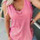 Pink Plain Seamed V Neck Tank Top