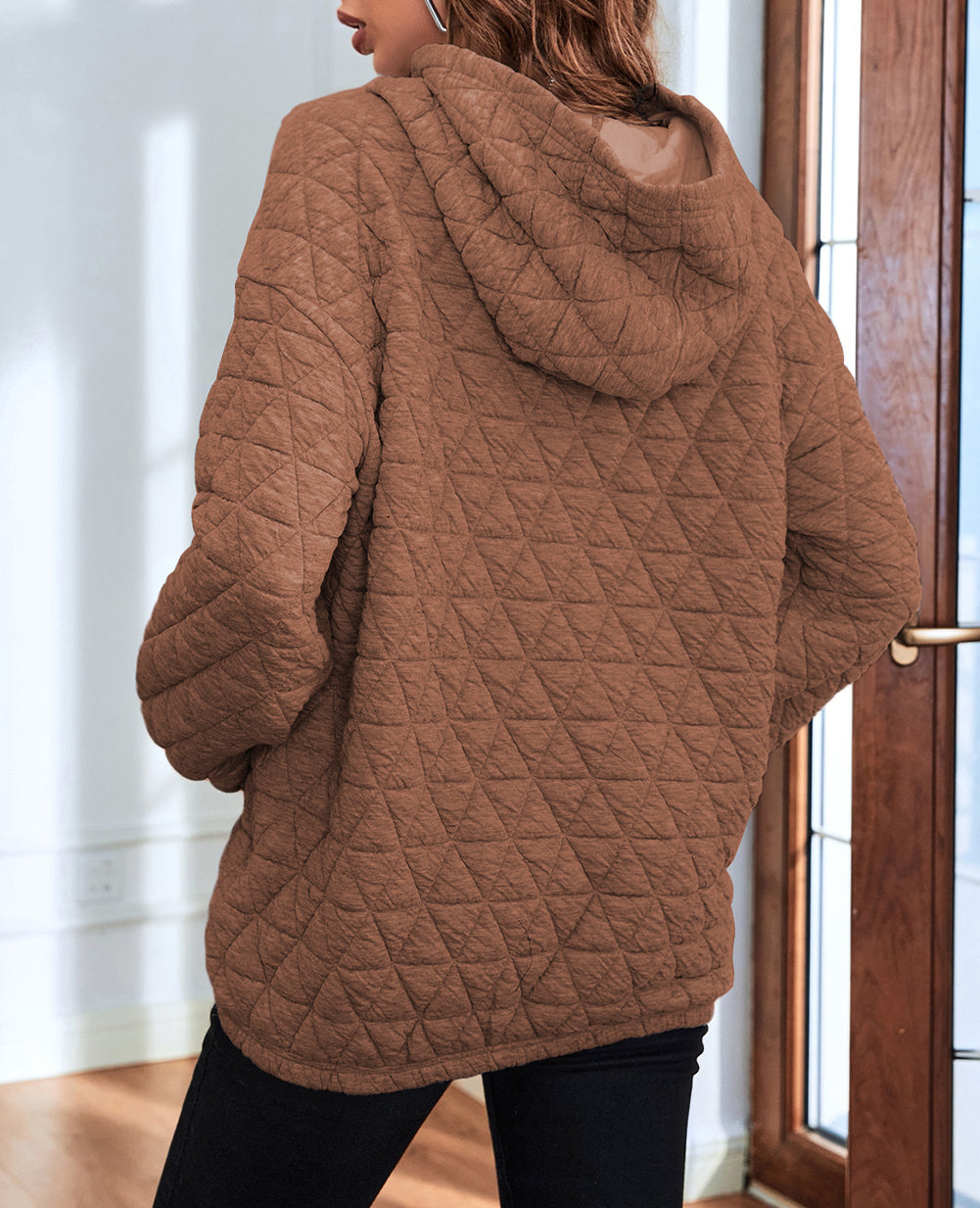 Solid Color Quilted Kangaroo Pocket Hoodie