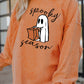 Spooky Season Ghost Print Ribbed Pullover Sweatshirt