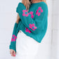 Big Flower Hollowed Knit Drop Shoulder Sweater