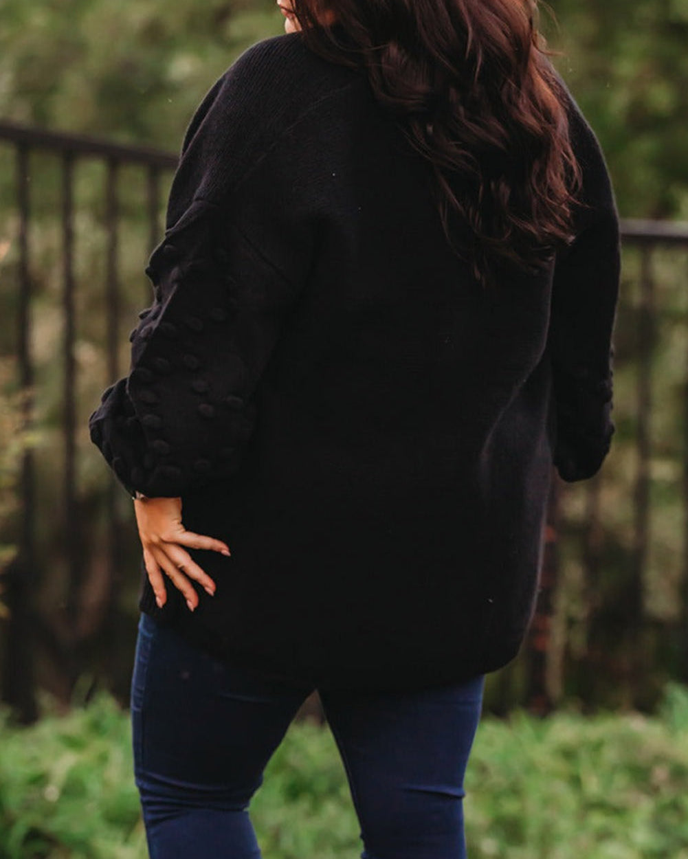 Pom Pom Detail Open Front Plus Size Cardigan
