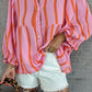 Stripe Crinckled Ruffled Sleeve Button up Loose Shirt