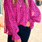 Leopard Shirred Puff Sleeve Flowy Blouse