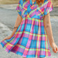 Multicolor Plaid Short Sleeve Babydoll Mini Dress