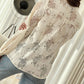White Floral Lace Stand Neck Textured Shirt