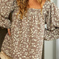 Leopard Square Neck Puff Sleeve Blouse