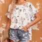 Floral Ruffled Short Sleeve Back Knot Blouse