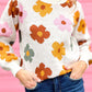 Sweet Flower Knitted Ribbed Hem Sweater