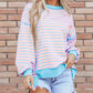 Stripe Contrast Trim High Low Pullover Tunic Sweatshirt