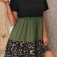 Leopard Print Colorblock Frill Trim T-shirt Dress