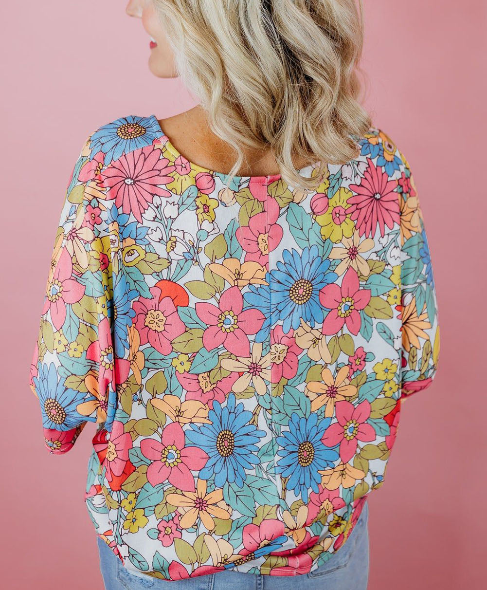 Floral Print V Neck Half Sleeve Blouse