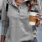 Ribbed Hem Snap Button Neckline Sweatshirt with Pocket