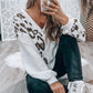 Leopard Patchwork V Neck Long Sleeve Top
