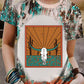 Tie-Dye Bleached Steer Western Print Crew Neck T-shirt