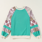 Plaid Vintage Paisley Patchwork Long Sleeve Raglan Top