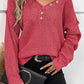 Pointelle Knit Button V Neck Drop Shoulder Sweater