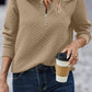 Solid Half Zipper Quilted Pullover Sweatshirt