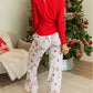 Solid Top and Christmas Pants Two Piece Lounge Set