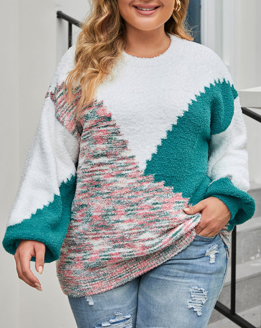 Scalloped Color Block Plus Size Sweater