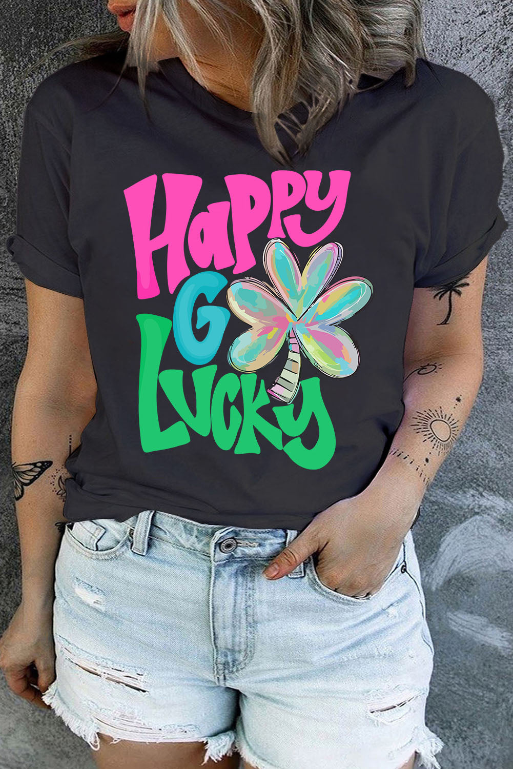 Happy Go Lucky Graphic Plus Tee