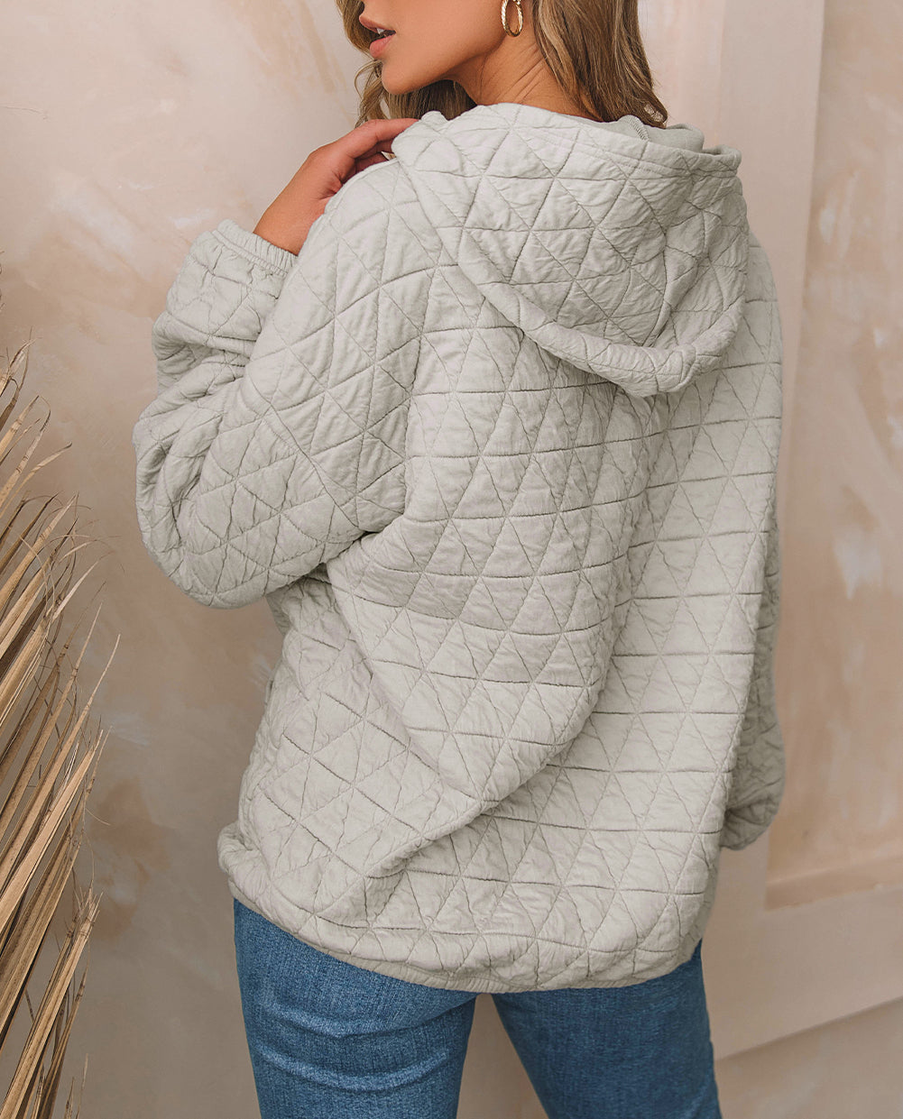 Solid Color Quilted Kangaroo Pocket Hoodie