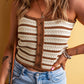Striped Buttoned Cropped Knitted Vest