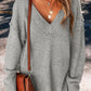 Loose Eyelet V Neck Drop Shoulder Sweater