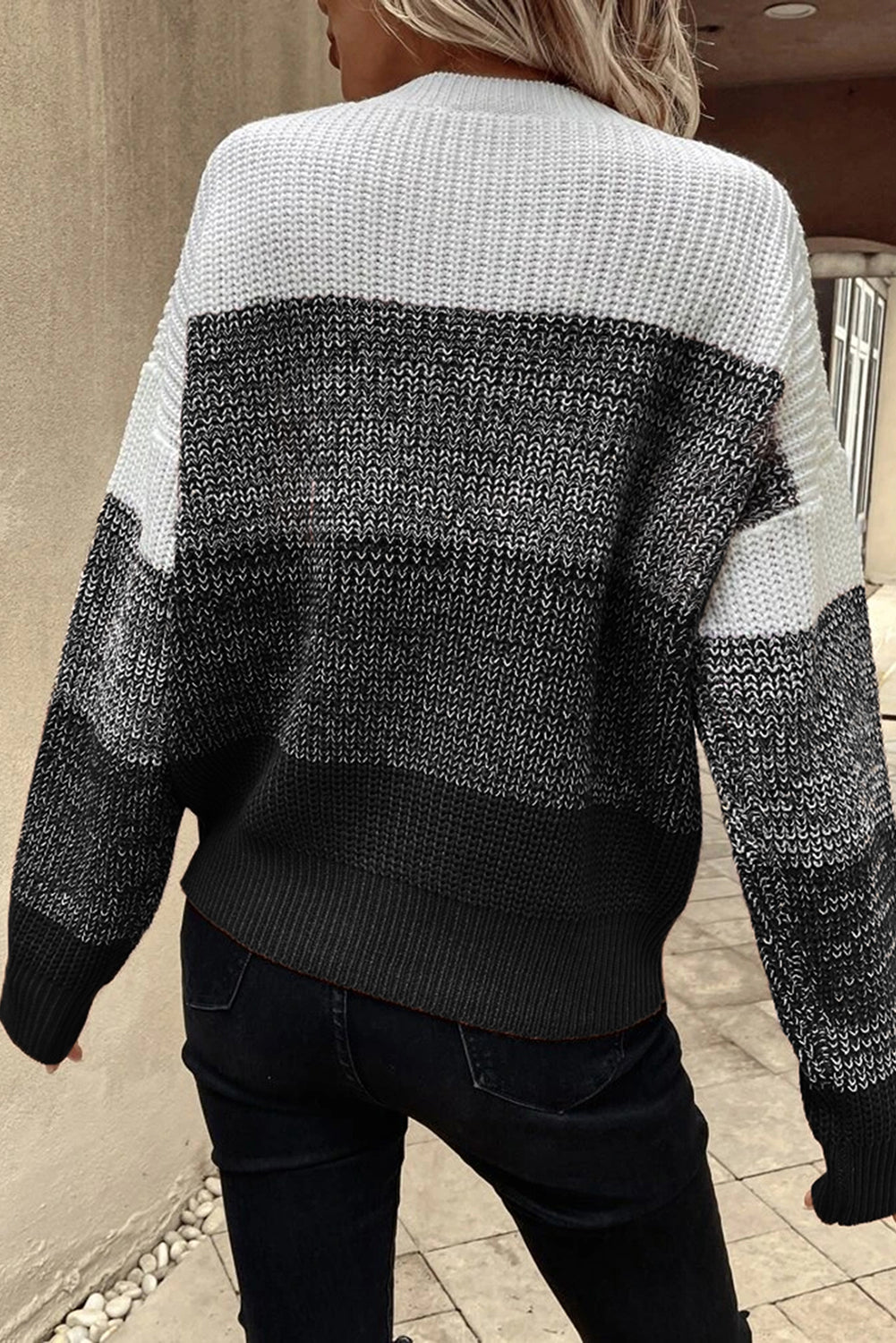 Color Block Drop Shoulder Ribbed Trim Sweater