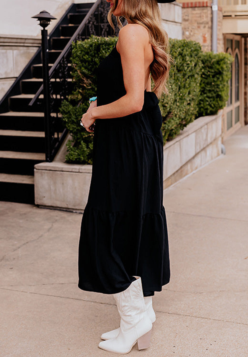 Black Halter Neck Backless Midi Dress