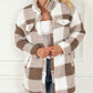 Fuzzy Plaid Flap Button Up Midi Coat