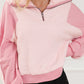 Exposed Seam Fuzzy Patchwork Zip Neck Sweatshirt