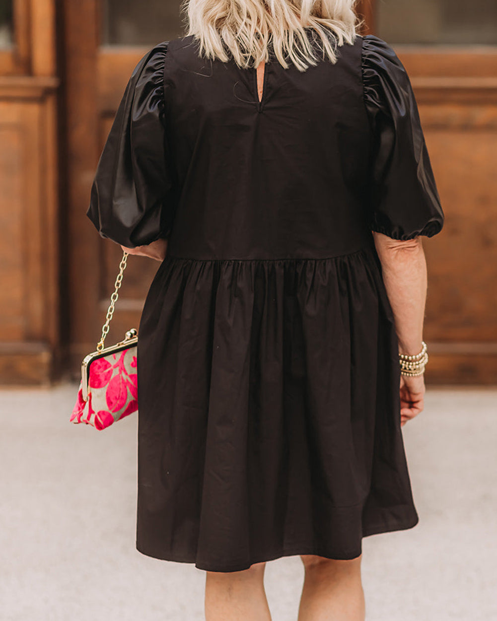 Plus Size Half Puff Sleeve Swing Dress