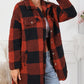 Fuzzy Plaid Flap Button Up Midi Coat