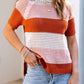 Brown Crochet Knit Colorblock Stripe Top