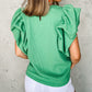 Ribbed Knit Puffy Ruffle Sleeve Blouse