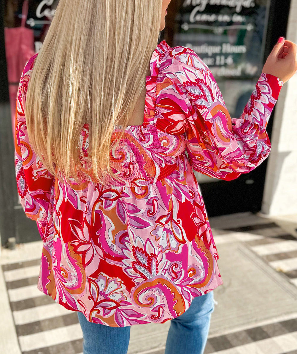 Plus Size Floral Sweetheart Neck Babydoll Blouse