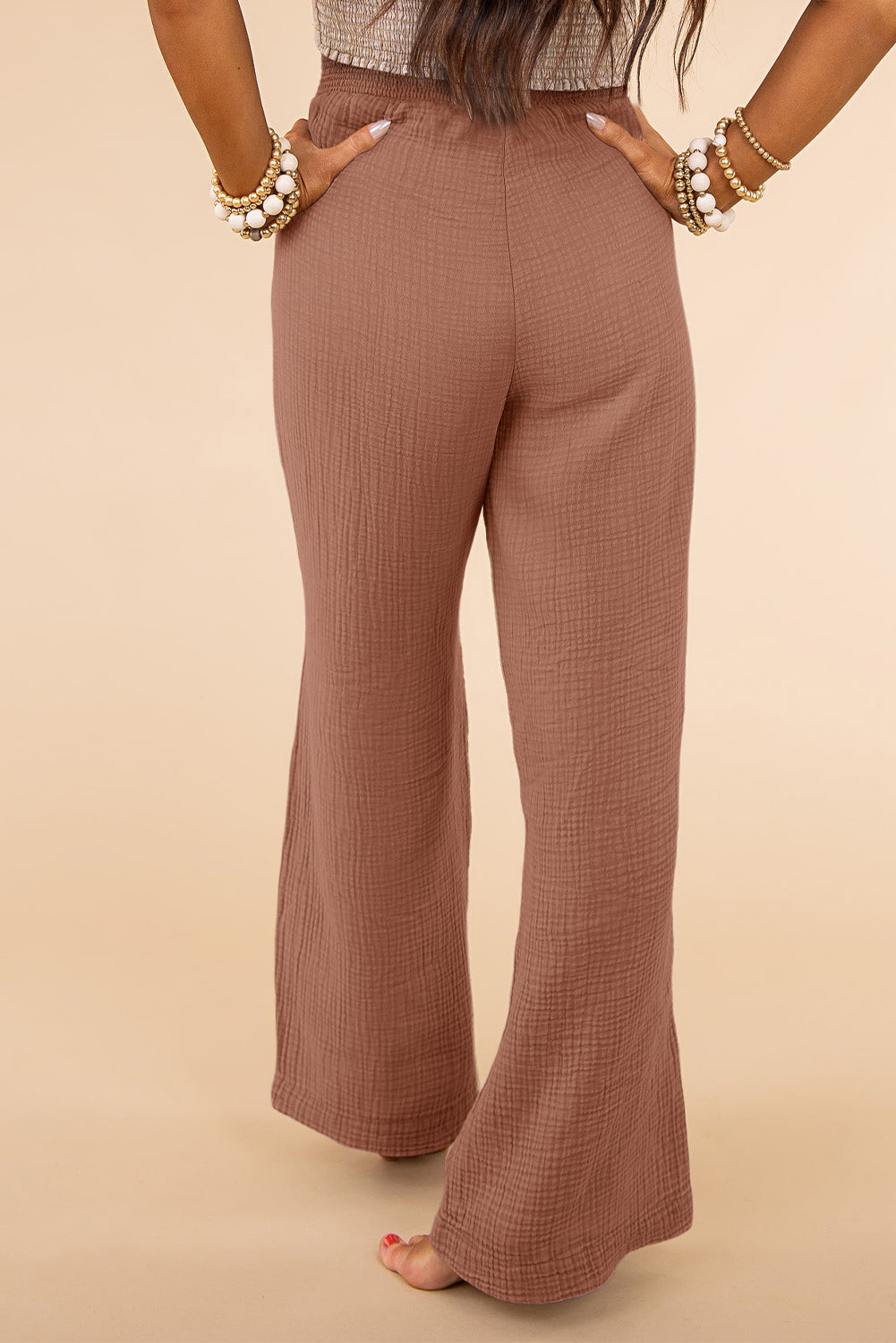 Textured High Waist Wide Leg Plus Size Pants