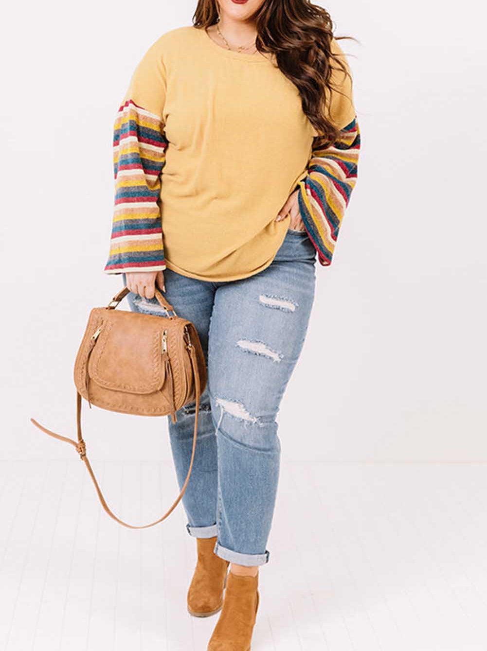 Serape Striped Bell Sleeve Plus Size Top