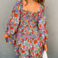 Floral Smocked Bust Square Neck Ruffled Dress