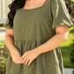 Solid Short Sleeve Square Neck Plus Babydoll Top