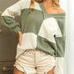 Textured Colorblock Long Sleeve V Neck Top