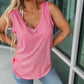 Pink Plain Seamed V Neck Tank Top