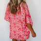 Boho Floral V Neck Kimono Style Blouse