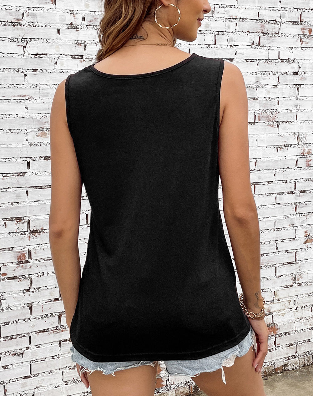 Laser Cut Slits Twist Front Tank Top