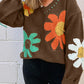 Big Flower Pattern V Neck Drop Shoulder Sweater