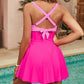 Crisscross Straps Tie Back Flared One Piece Swimsuit